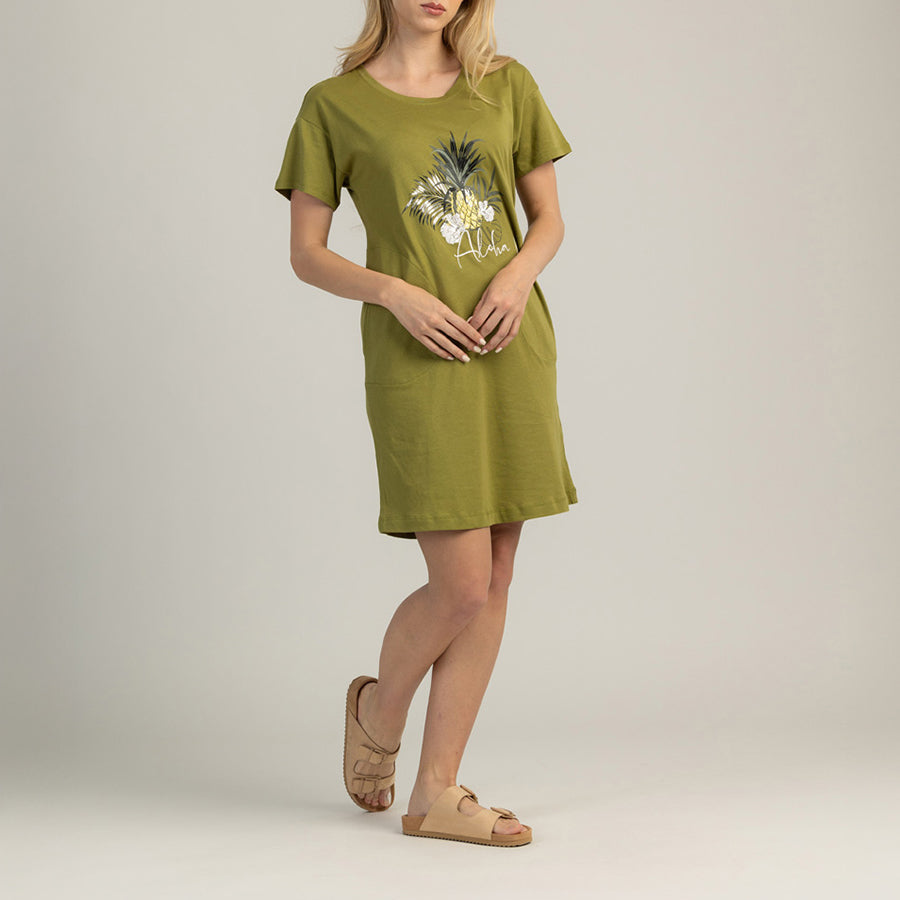 DÁMSKE ŠATY S KRÁTKYM RUKÁVOM, 100% BAVLNA - TROPICA