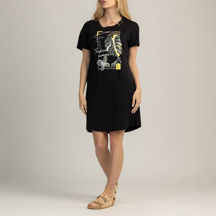 DÁMSKE ŠATY S KRÁTKYM RUKÁVOM, 100% BAVLNA - TROPICA